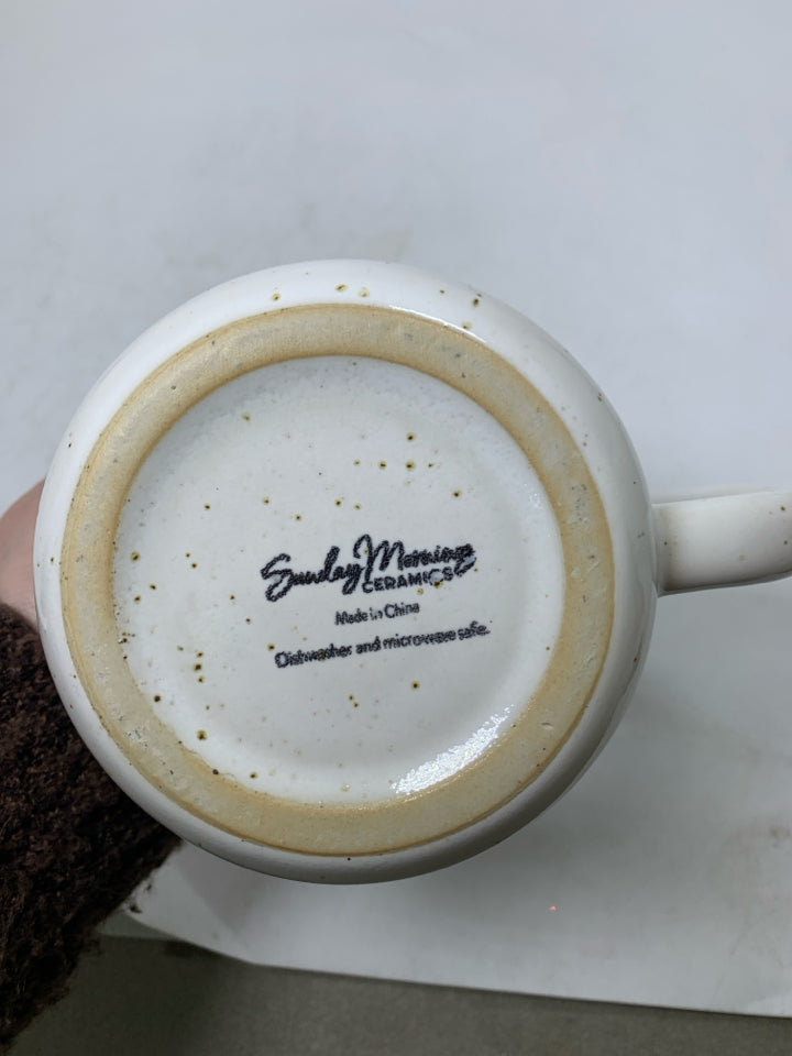 SPECKLED EMBOSSED CAT FACE SUNDAY MORNING CERAMICS MUG.
