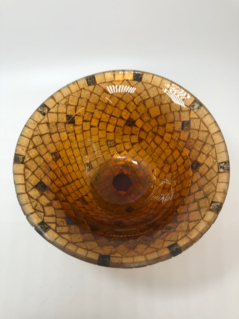 GOLD MOSAIC TILE FOOTED BOWL.