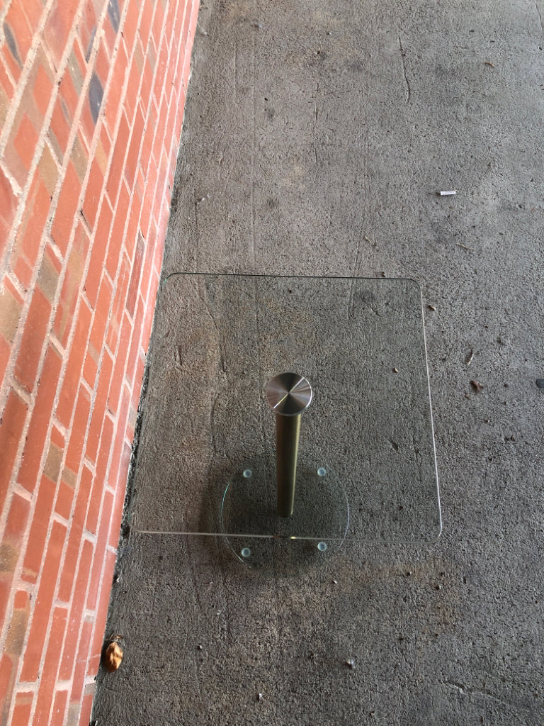 GLASS BASE/TOP METAL SIDE TABLE.