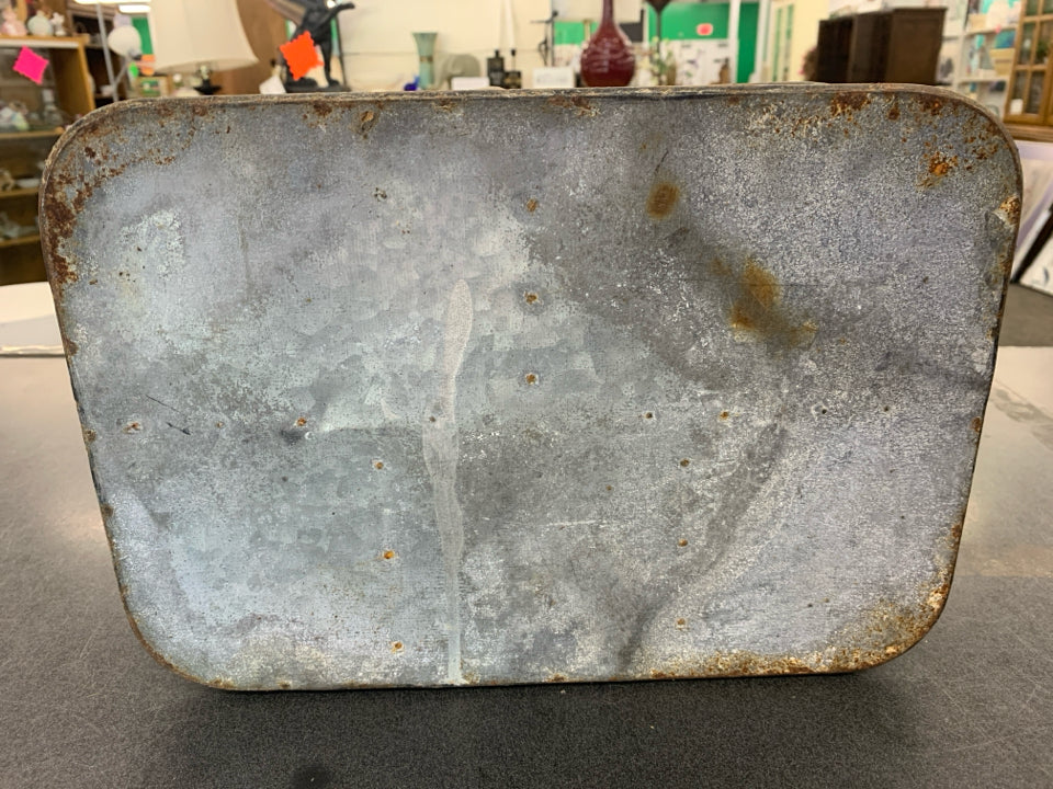 DIVIDED GALVANIZED METAL "BASKET" W HANDLES.
