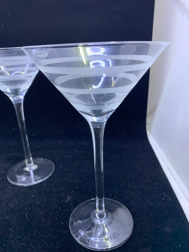 4 FROSTED STRIPED MARTINI GLASSES.