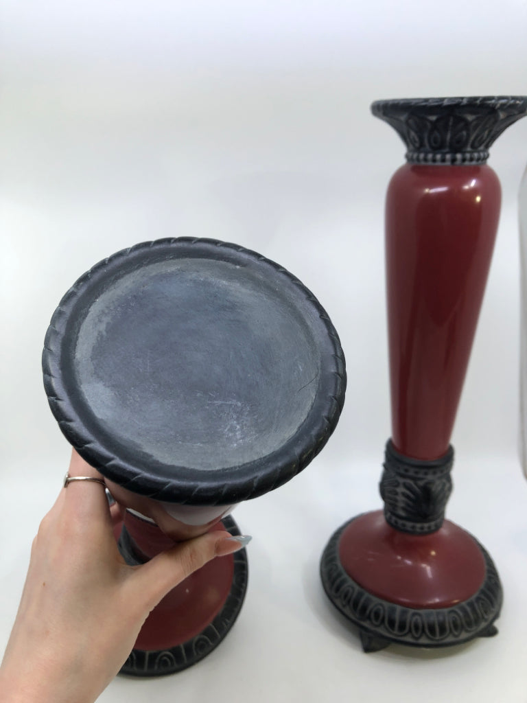 2PC FITZ & FLOYD RED CANDLE HOLDER.