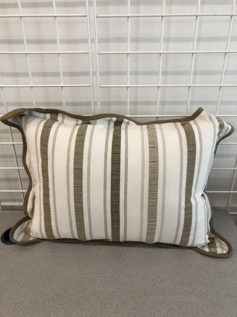 BROWN/WHITE STRIPED PILLOW.