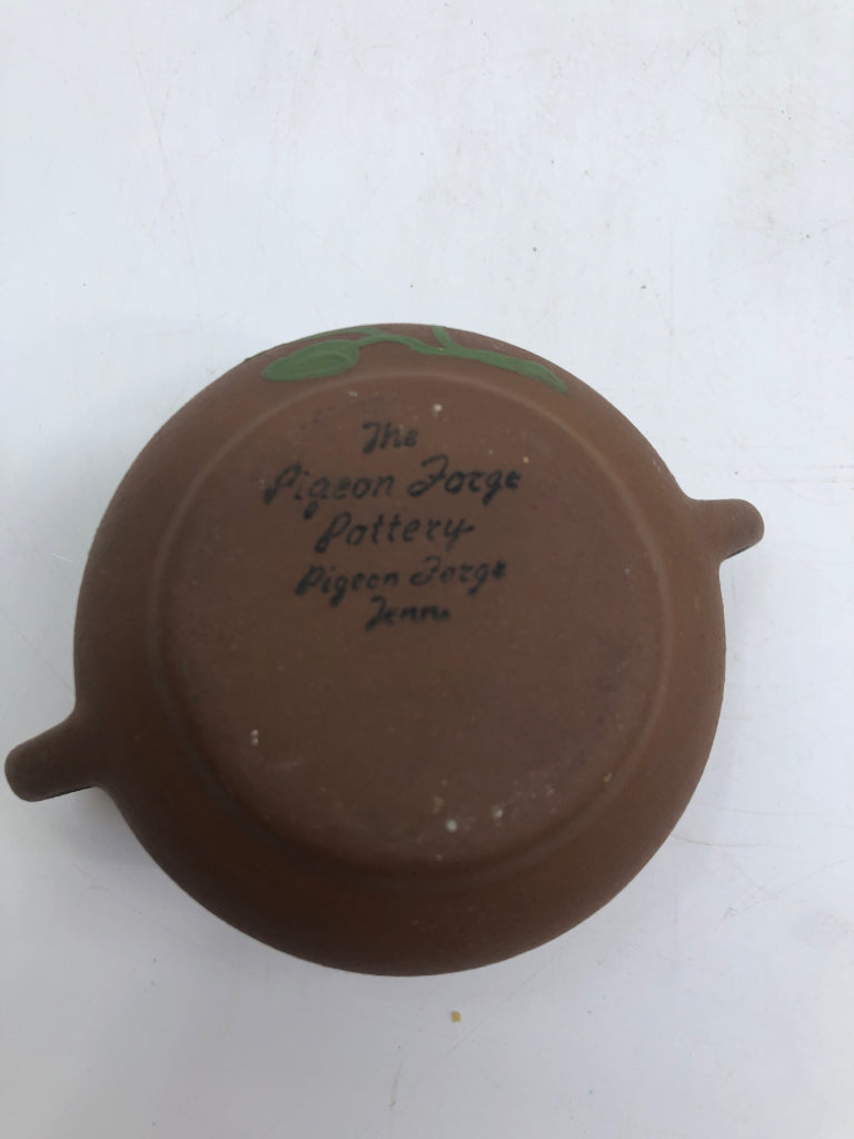 VTG BROWN SMALL POTTERY SUGAR AND CREAMER W WHITE FLORAL.