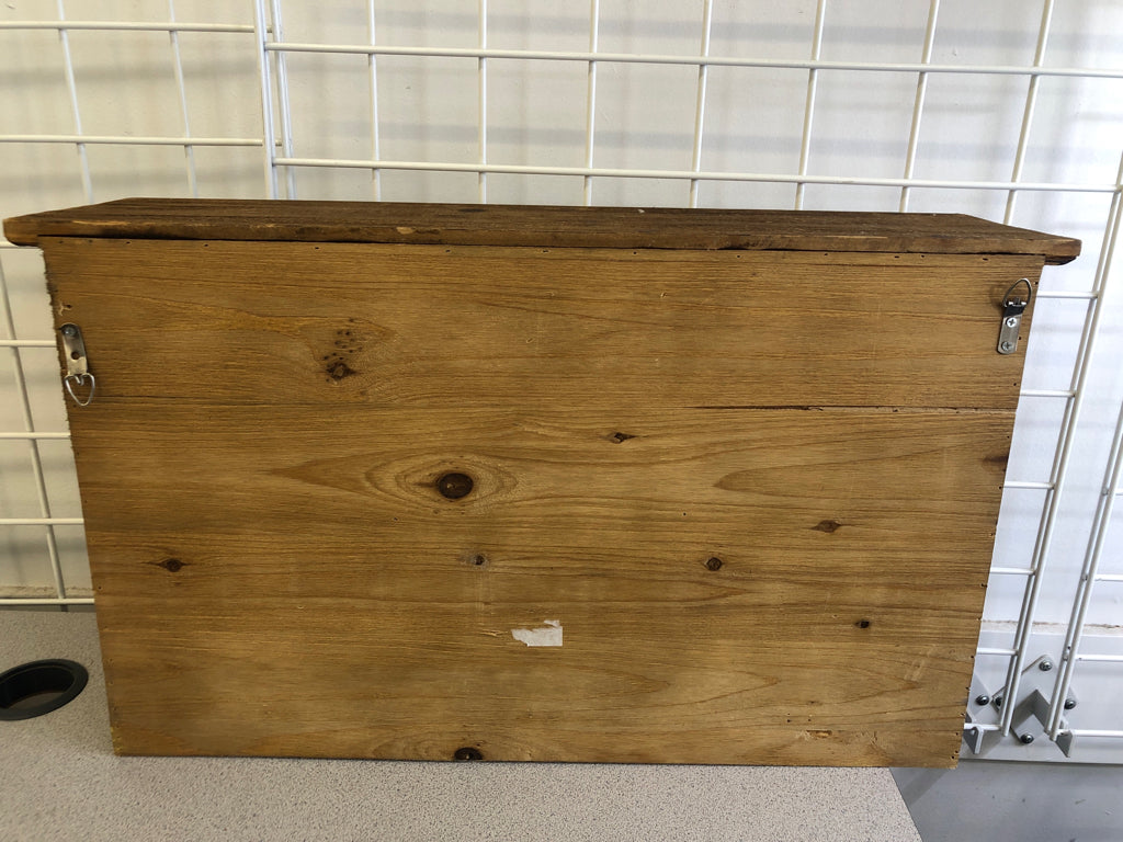 3 CUBBY, 3 HOOK WOOD WALL SHELF.