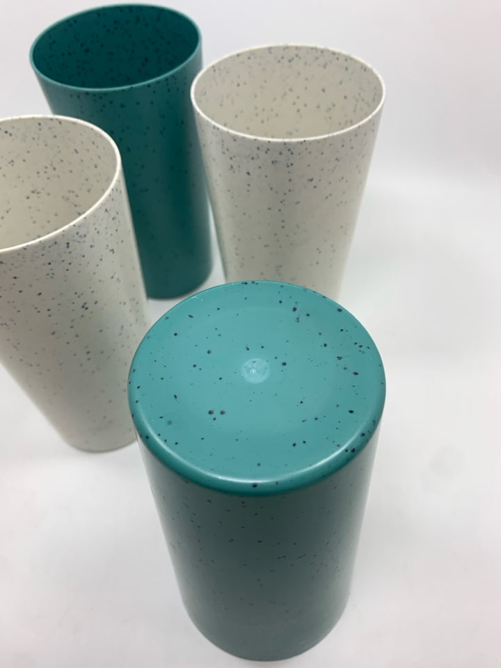 4PC BLUE & WHITE RECYCLED CUPS.