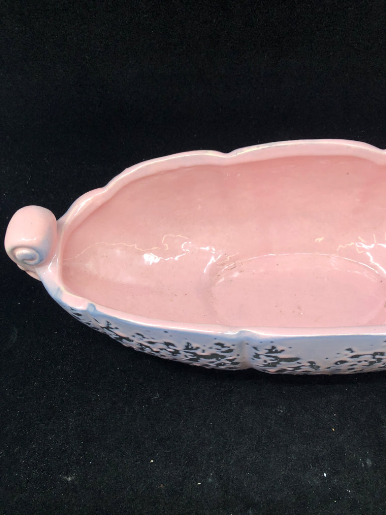 VTG PINK SPLATTER PAINTED POTTERY PLANTER W/ HANDLES.