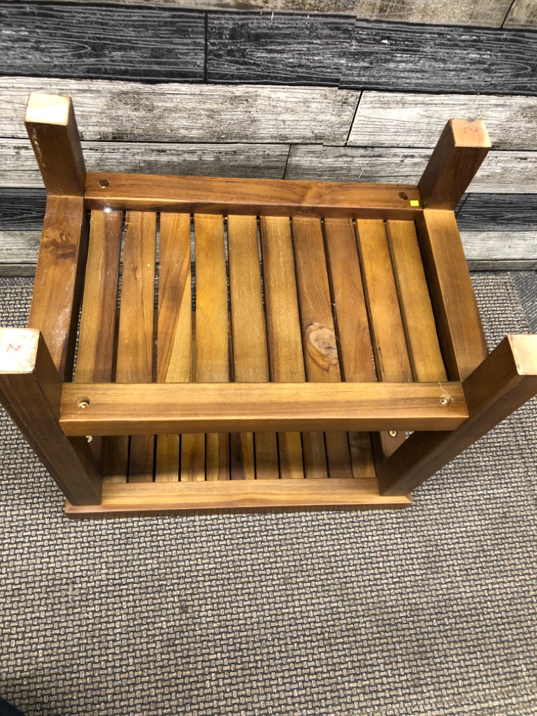 DARK WOOD 2 TIER SHOWER STOOL.