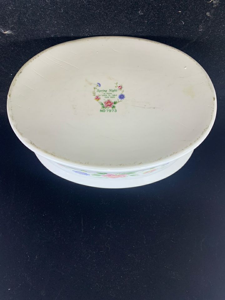 OVAL WHITE CASSEROLE DISH W/ FLORAL PATTERN ANDREA.