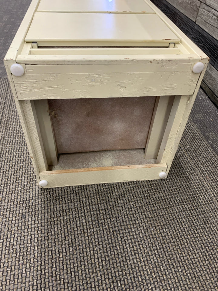WHITE PAINTED 3 DRAWER SIDE TABLE.