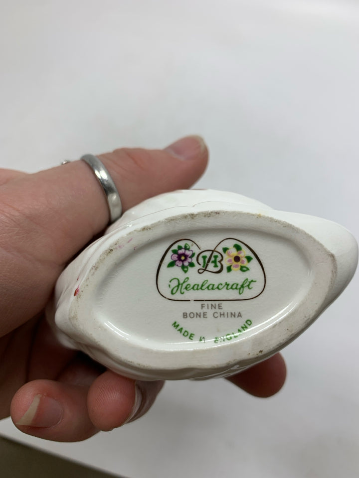 VTG MINI BONE CHINA SWAN W/ FLORAL BOUQUET HEALACRAFT.