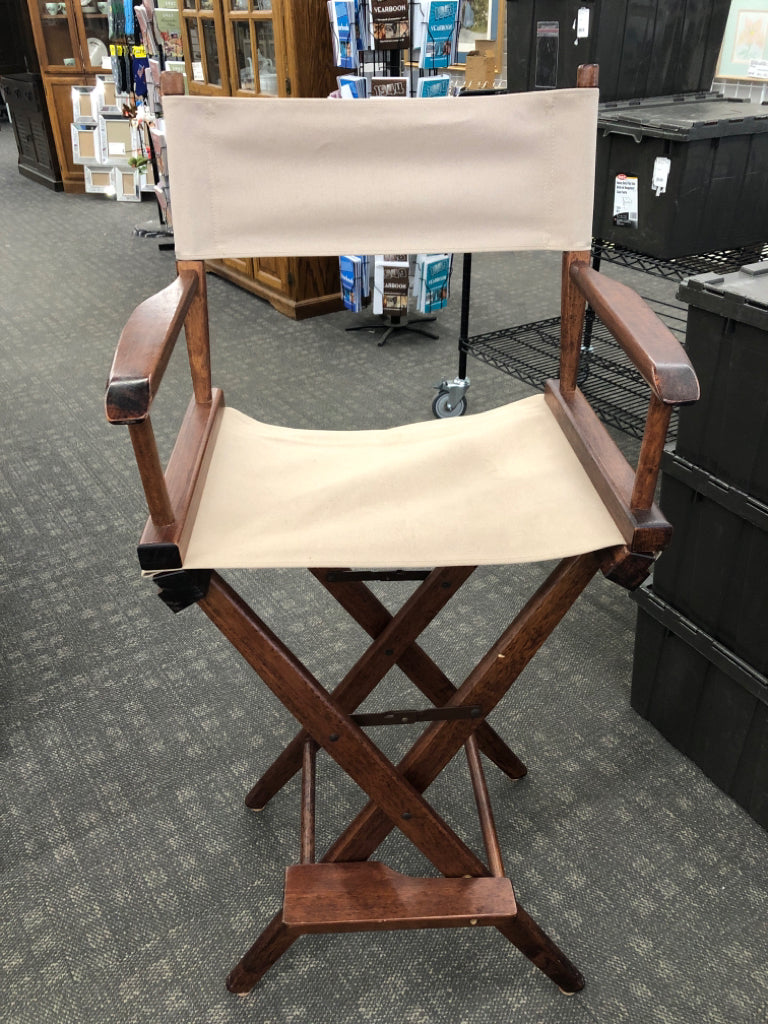 WOODEN DIRECTORS CHAIR W/CANVAS SEAT.