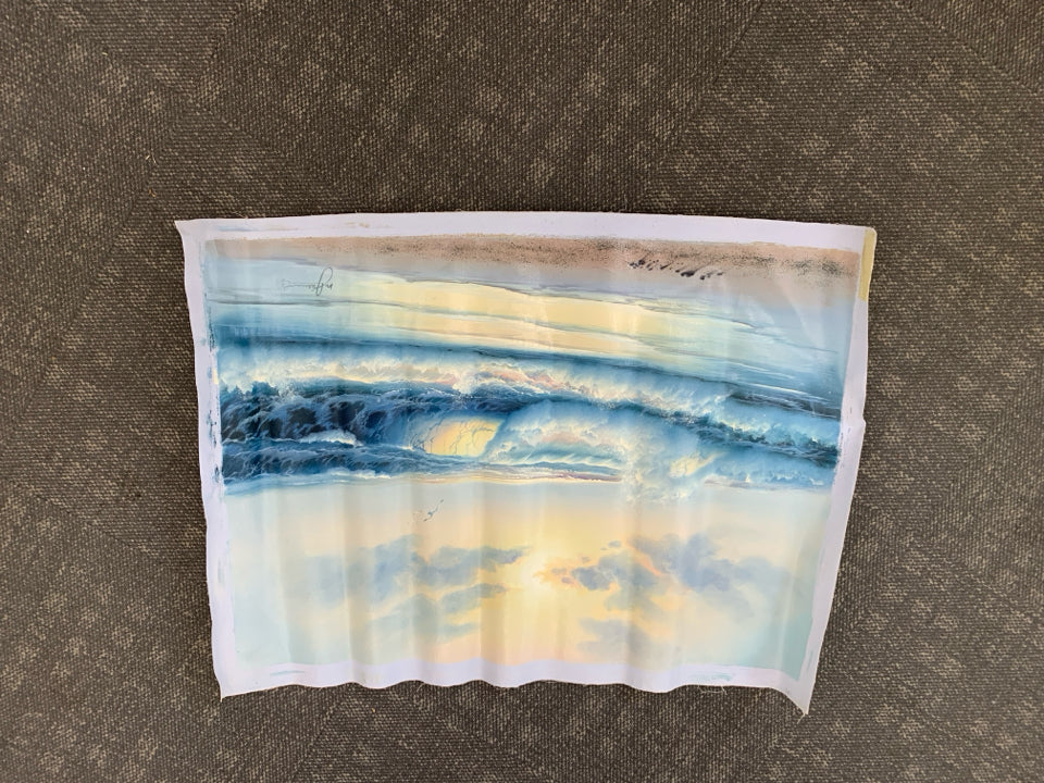 OCEAN WAVES PAINTED CANVAS TAPESTRY.