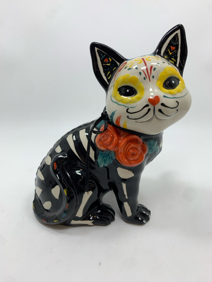 DAY OF THE DEAD CERAMIC CAT FIGURINE.