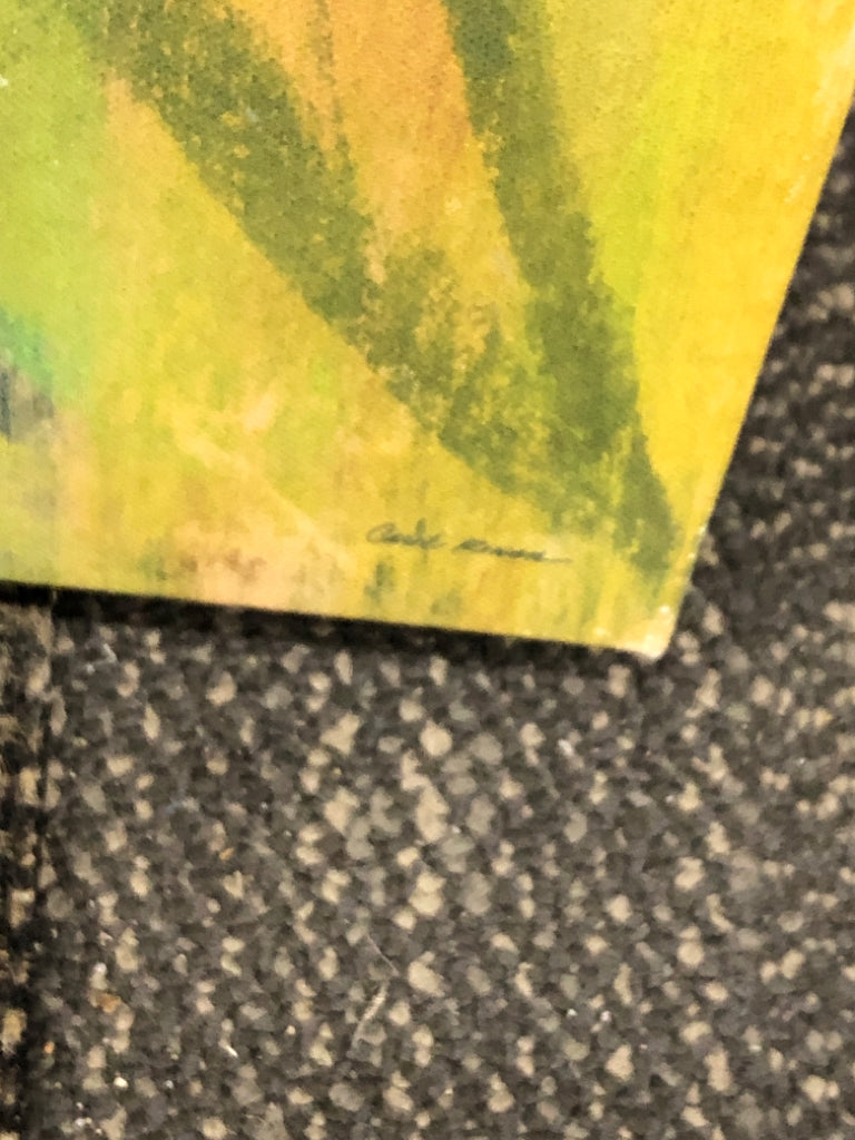 BLUE & YELLOW FLORALS ON CANVAS.