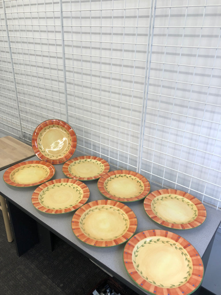 8PC NAPOLI HAND PAINTED DINNER PLATES.