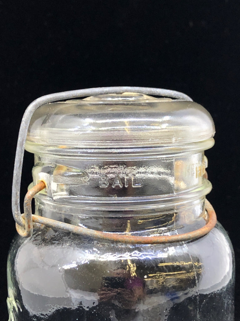 VTG BALL MASON JAR W METAL CLASP.