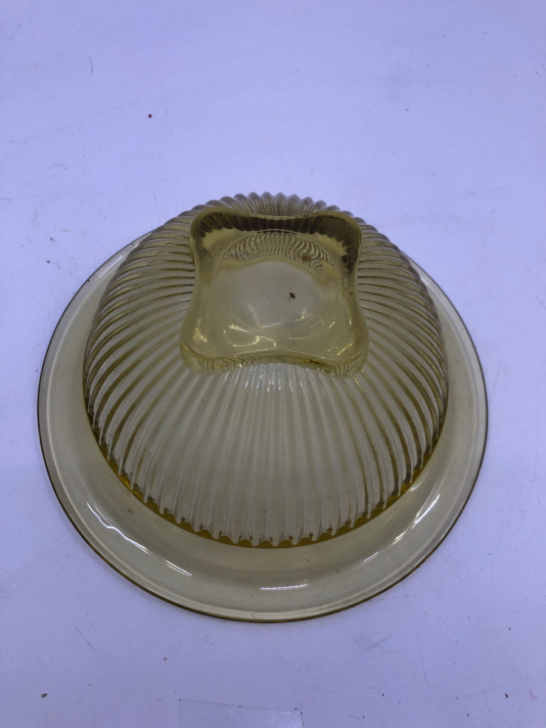 3 VTG YELLOW RIBBED GLASS NESTING BOWLS.