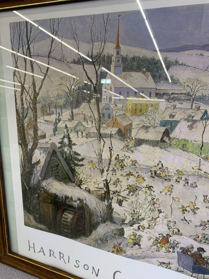 HARRISON CADY WINTER VILLAGE SCENE FRAMED WALL ART.