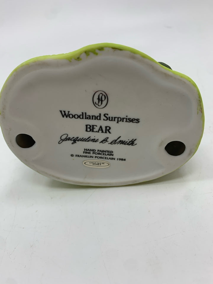 2PC WOODLAND SURPRISES BEAR FRANKLIN PORCELAIN FIGURINE.
