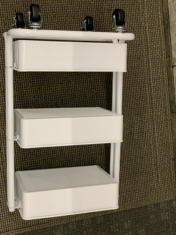 3 TIER WHITE METAL ROLLING CRAFT CART.