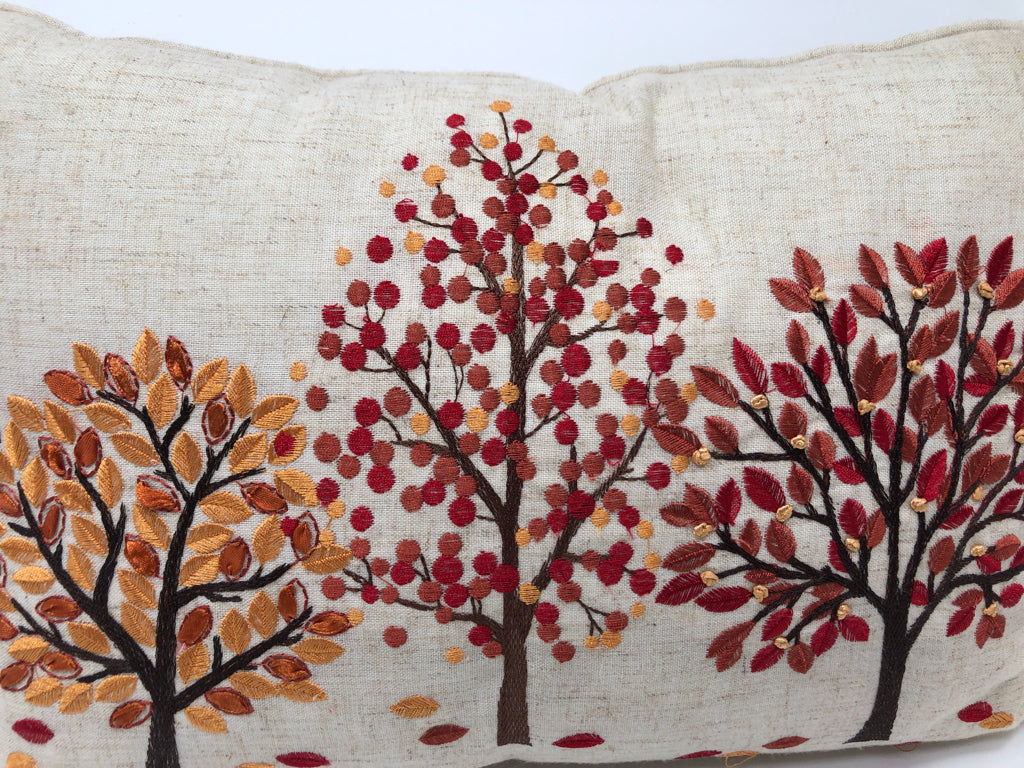 FALL LEAVES EMBROIDERED PILLOW.