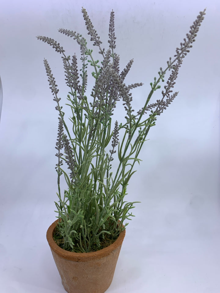FAUX LAVENDER IN TERRACOTTA POT.