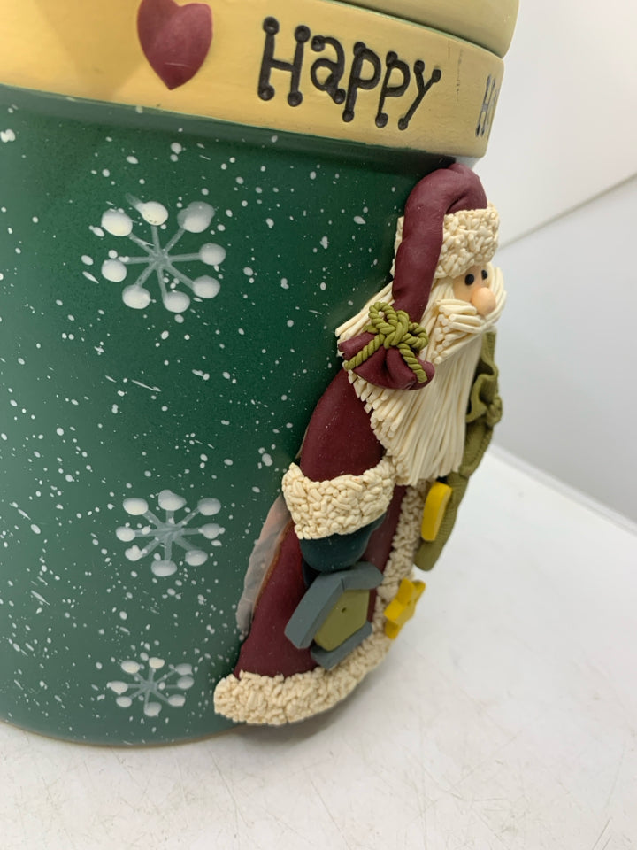 HAPPY HOLIDAYS SANTA COOKIE JAR.