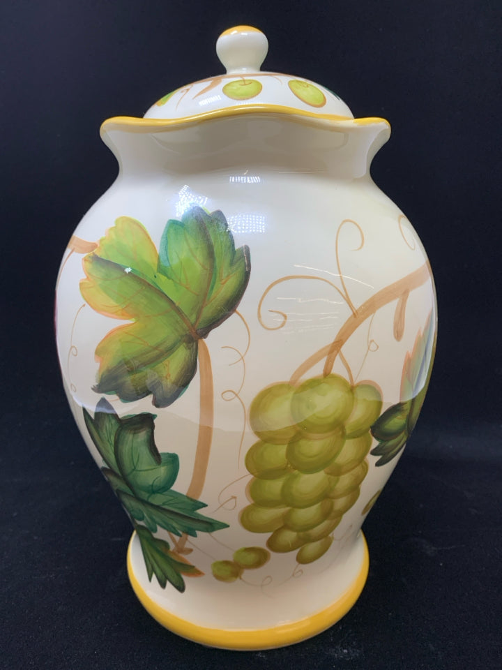 GRAPE PAINTED COOKIE JAR.