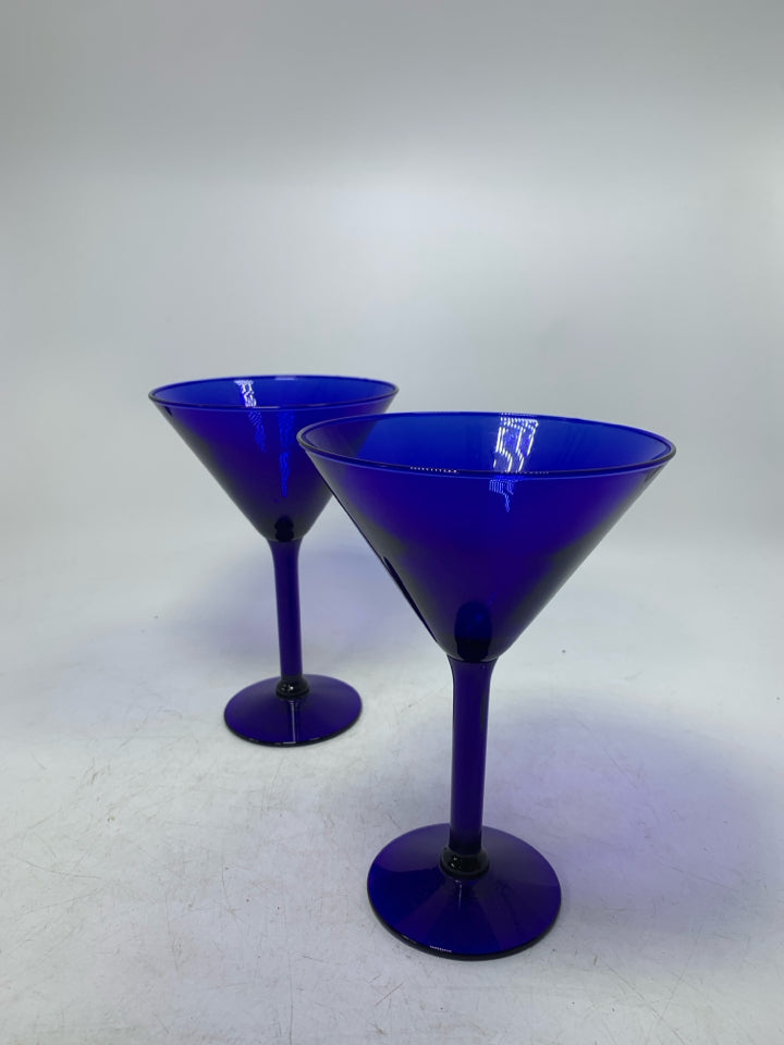 2 COBALT BLUE MARTINI GLASSES.
