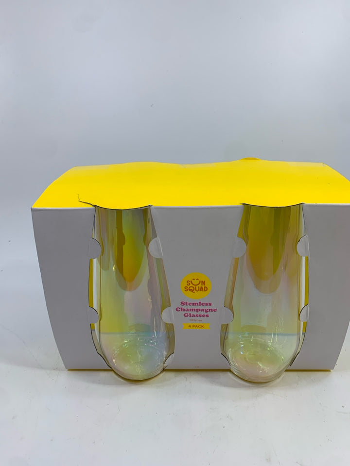 NIB SUN SQUAD 4PC IRIDESCENT WINE GLASSES.