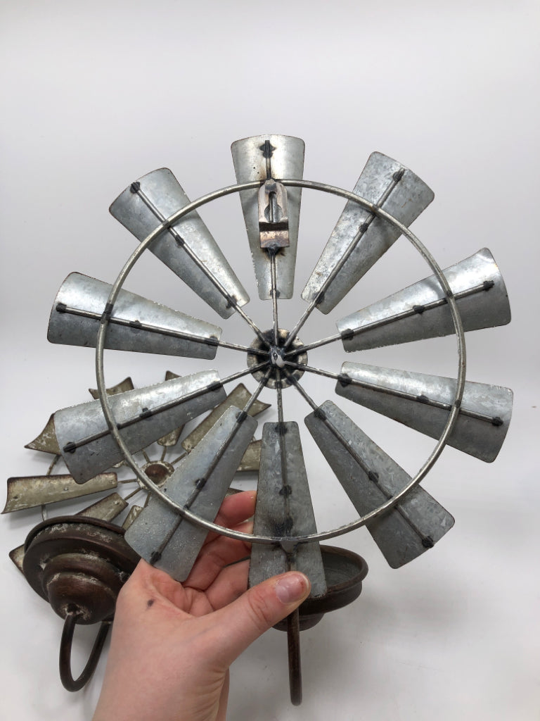 2PC GALVANIZED WINDMILL SCONCES.