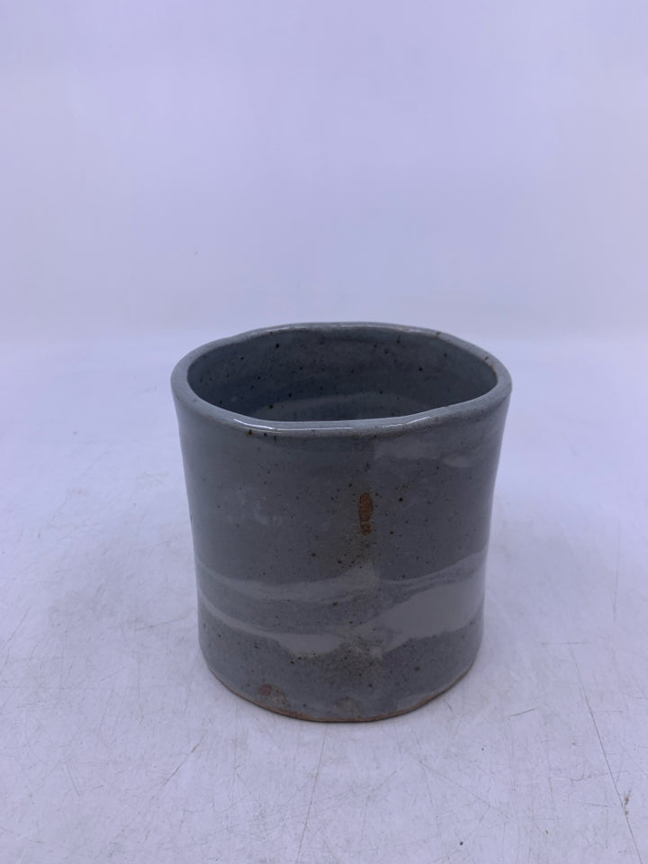 LIGHT GREY OVAL POTTERY VASE.