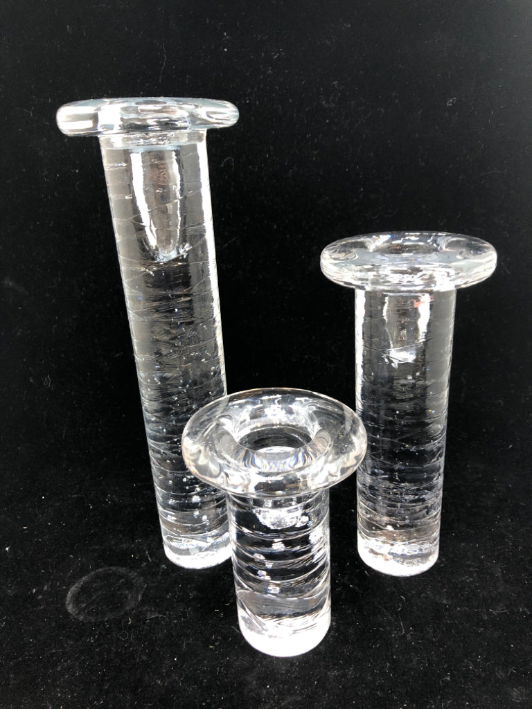 3 HEAVY ART GLASS BUBBLES CANDLE HOLDERS- KOSTA BODA KJELL ENGMAN.