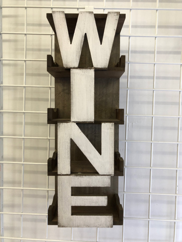 "WINE" WOOD WINE SHELF W/WHITE LETTERS.