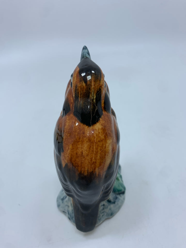 VTG CERAMIC BROWN/YELLOW BIRD ON LOG.