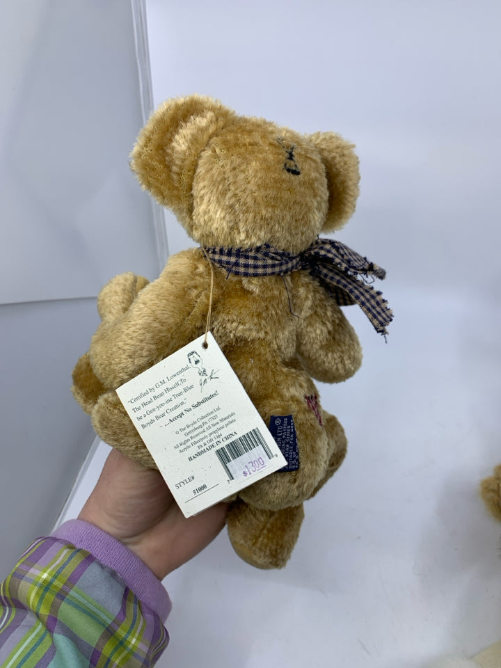 SHORT HAIR TAN BEAR W/ BLUE PLAID BOW BOYDS BEAR.