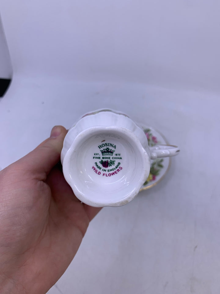 WILD FLOWERS PATTERN BONE CHINA TEACUP/SAUCER.