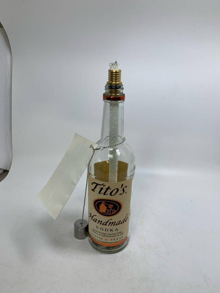 TITO'S VODKA BOTTLE TIKI TORCH W/ DIRECTIONS.