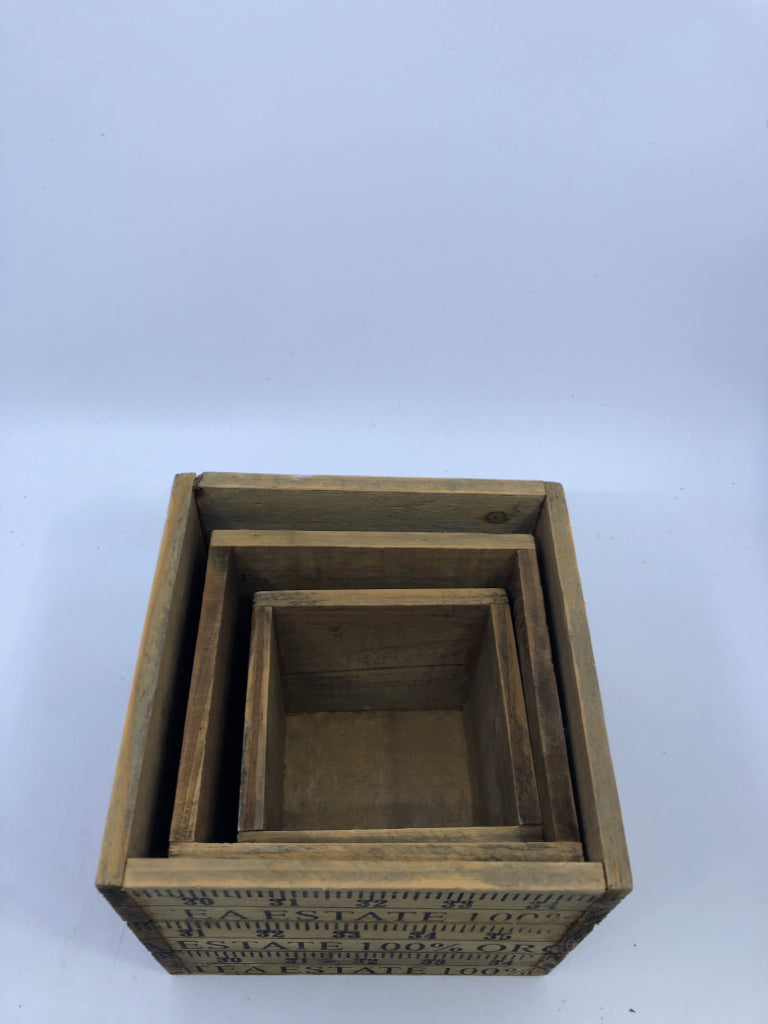 3 SQUARE WOOD NESTING BOXES RULER DETAIL.