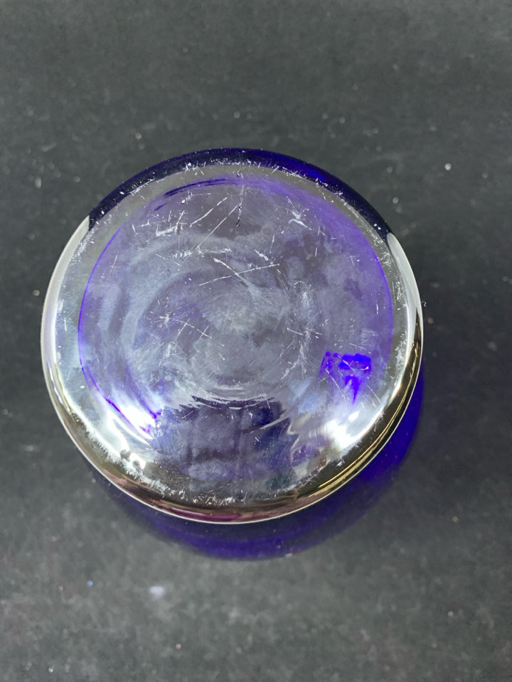 COBALT BLUE GLASS VASE.