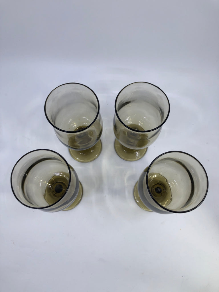 4 SUBTLE CLEAR/GREEN WINE GLASSES.