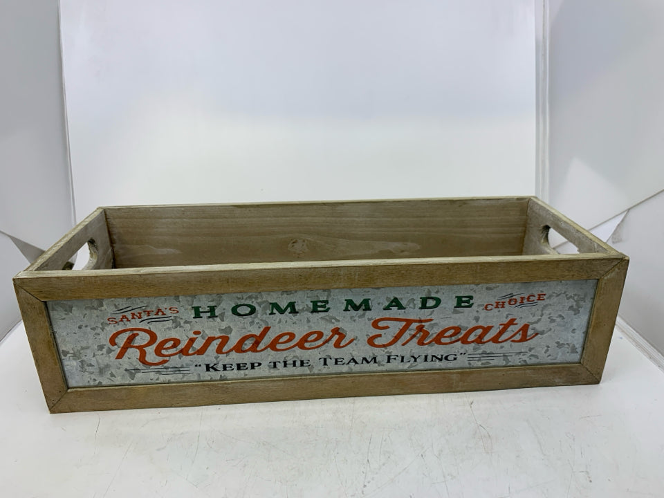 WOOD RECTANGLE HOMEMADE REINDEER TREES W/ HANDLES.