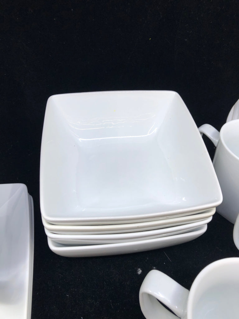 12PC WHITE SQUARE ROUNDED EDGE SERV FOR 4 SET.