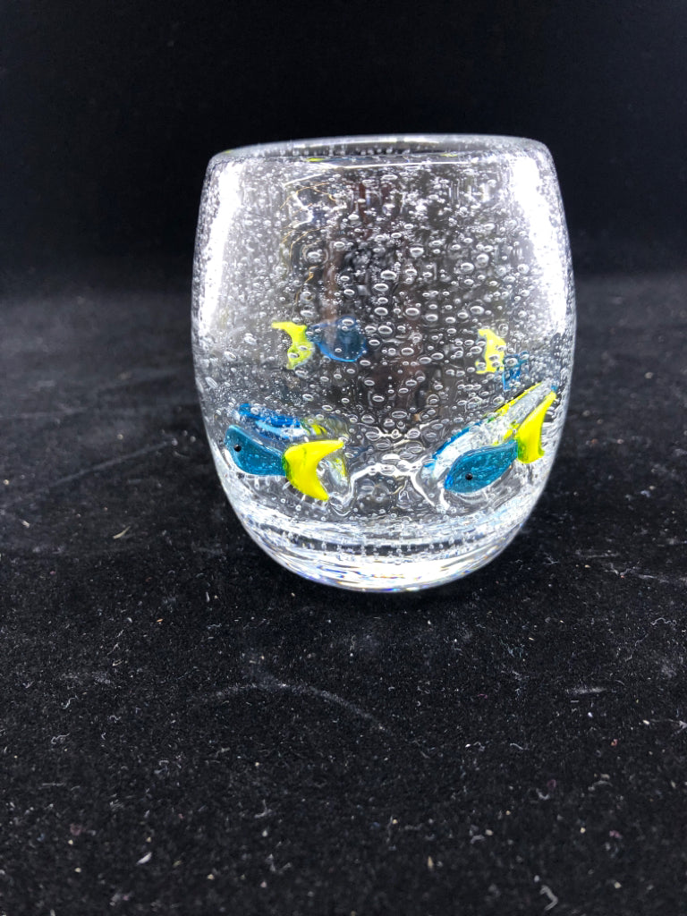 BLOWN GLASS FISH TEA LIGHT HOLDER.