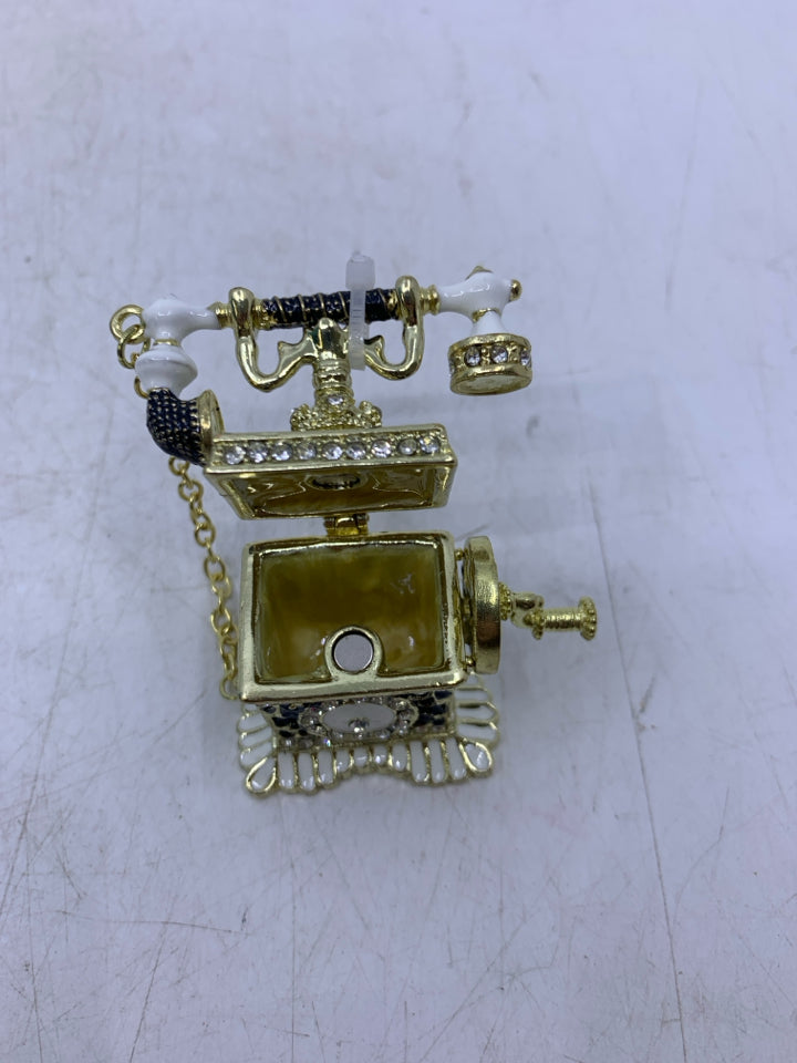 MINI BLACK/WHITE JEWELED TELEPHONE.