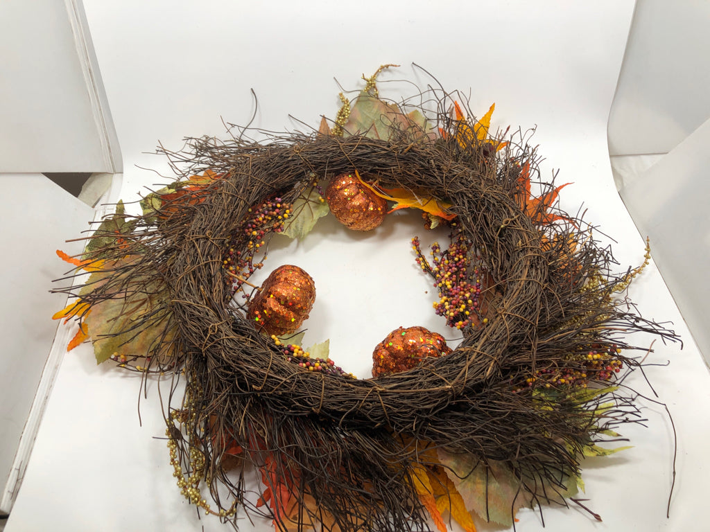 FALL LEAVES TWIG WREATH.
