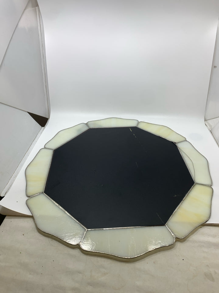 LARGE STAINED GLASS FLOWER WALL MIRROR.
