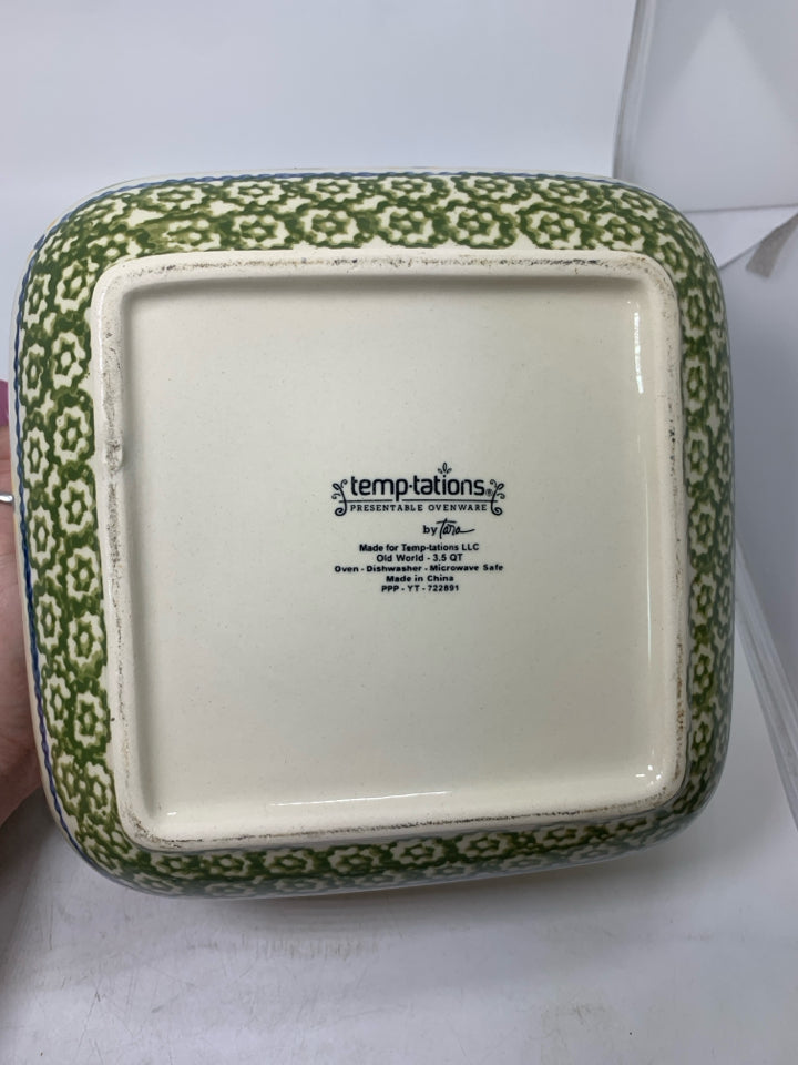 OLD WORLD PATTERN HEAVY BAKING DISH W/ LID.