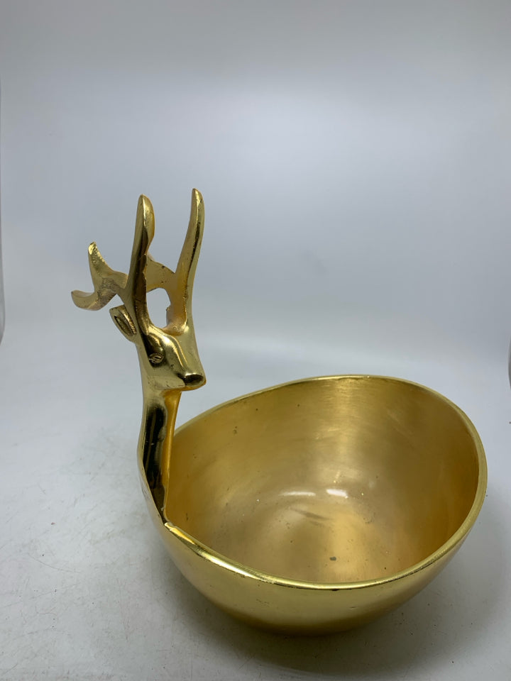 GOLD METAL REINDEER BOWL.